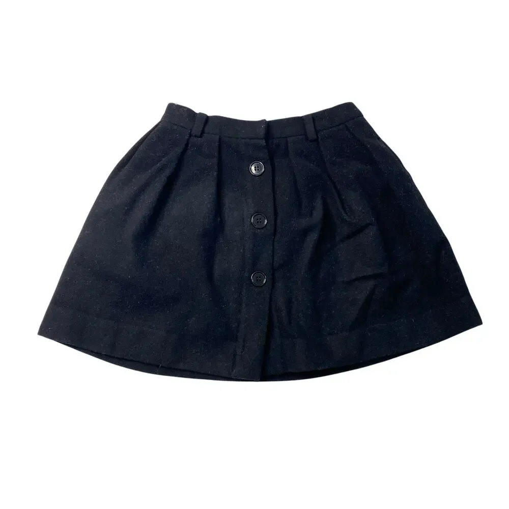Vintage Bonpoint Wool A-Line Skirt Button Front Girl's Size 6 Black Lined Formal